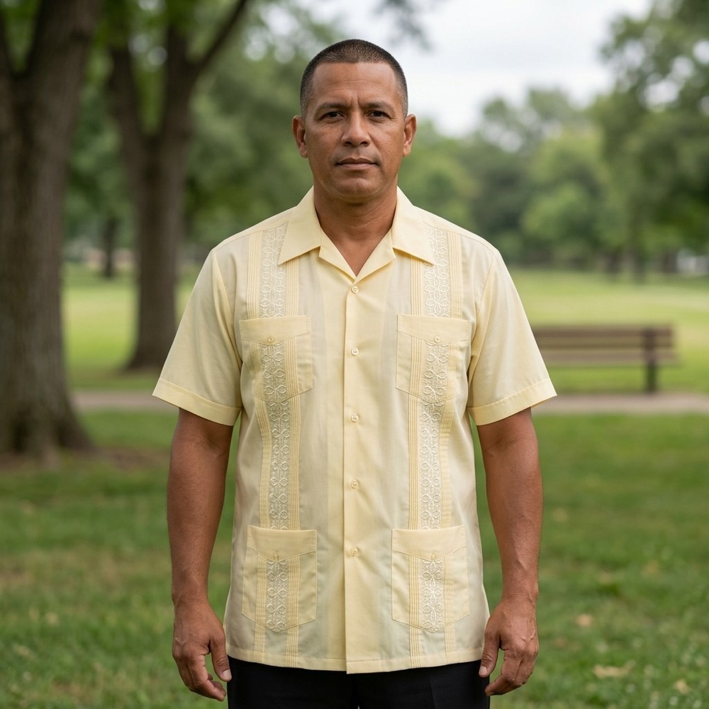 The Genuine Haband Guayabera Men's Shirt, Short Sleeves, Button Down, Yellow, XL
